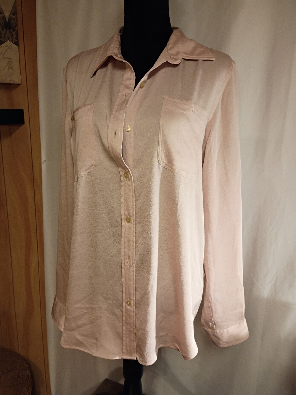 Chaps Pale Pink Long-Sleeve Button Front Blouse